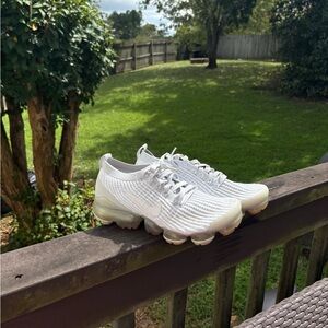 Nike White and Tan Air VaporMax Sneakers